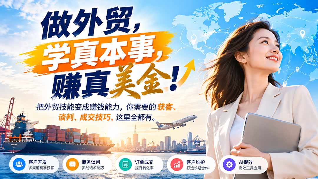做外贸,学真本事,赚真美金!把外贸技能变成赚钱能力,你需要的获客、谈判、成交技巧,这里全都有-云创网:网创终点站