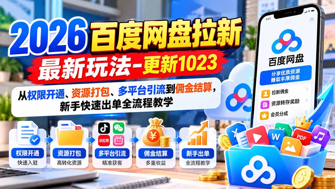 2026百度网盘拉新最新玩法-更新1023:从权限开通、资源打包、多平台引流到佣金结算,新手快速出单全流程教学-云创网:网创终点站